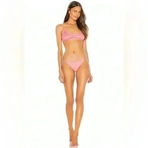 Free People Kelly Heart Lace Bralette & Thong Set XL Pink Ruby Sheer Mesh NWT
